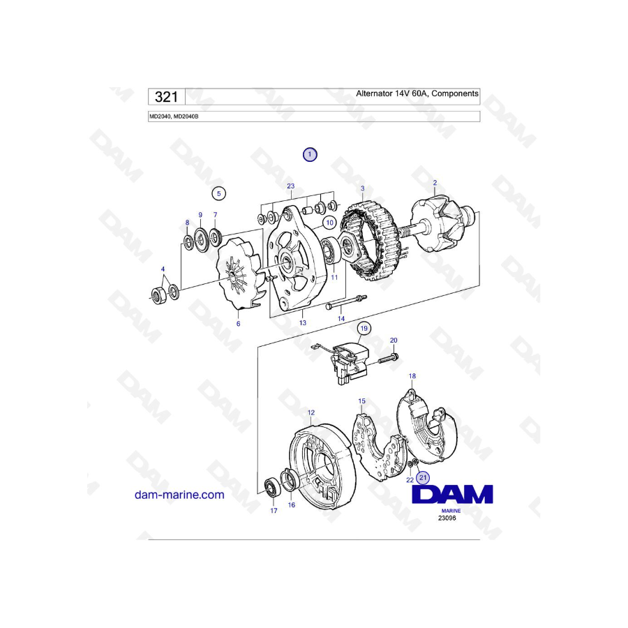 Volvo penta MD2040 / MD2040B - Alternador 14V 60A, Componentes