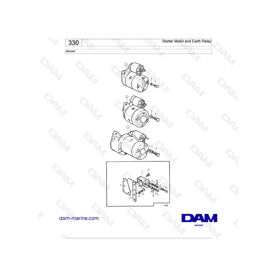 Volvo Penta MD2040 - Motor Sarter y relé de tierra