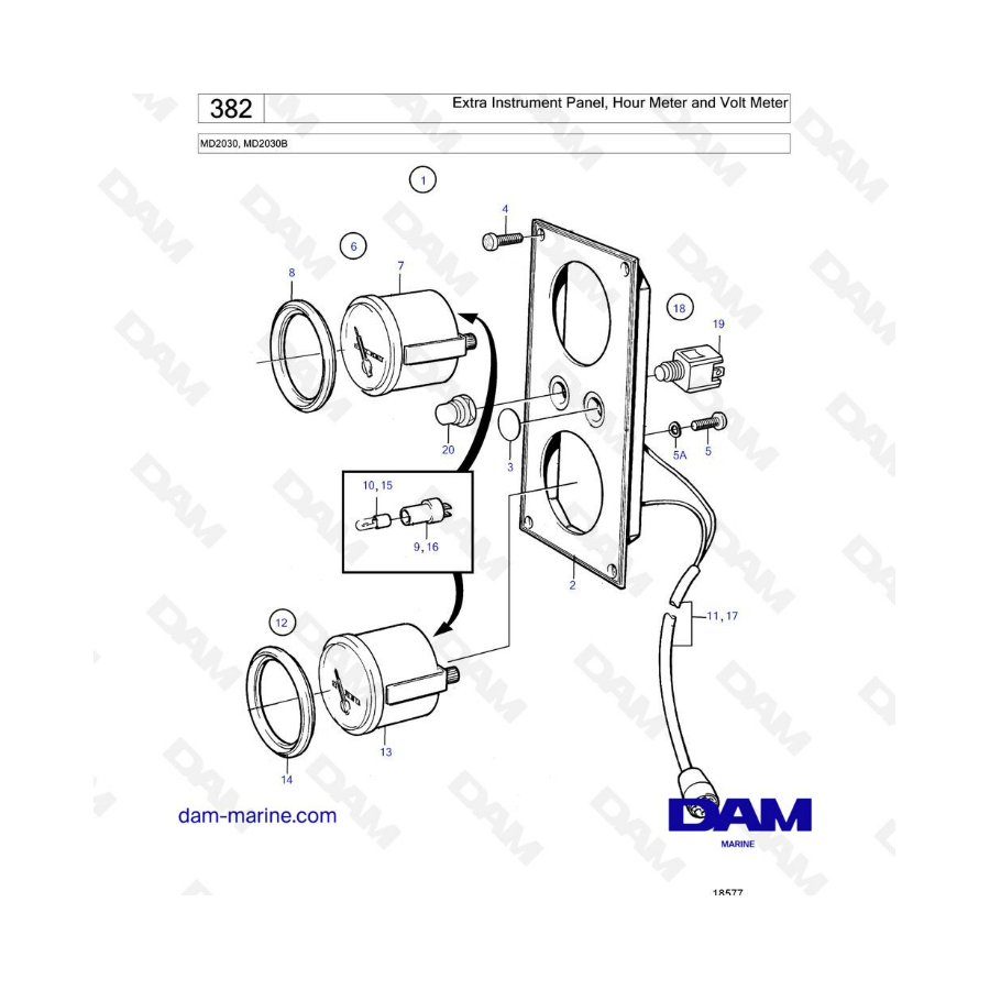 Volvo Penta MD2030B / MD2030 - Extra instrument panel, hour meter & volt meter