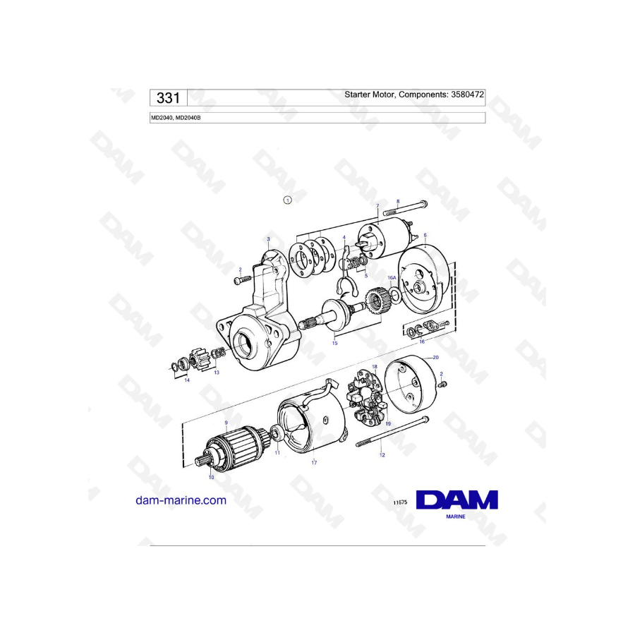 Volvo Penta MD2040 / MD2040B - Motor de arranque, Componentes: 3580472