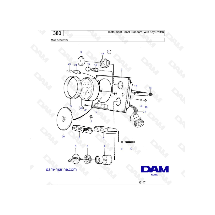 Volvo Penta MD2040 / MD2040B - Instrument Panel Standard, with Key Switch