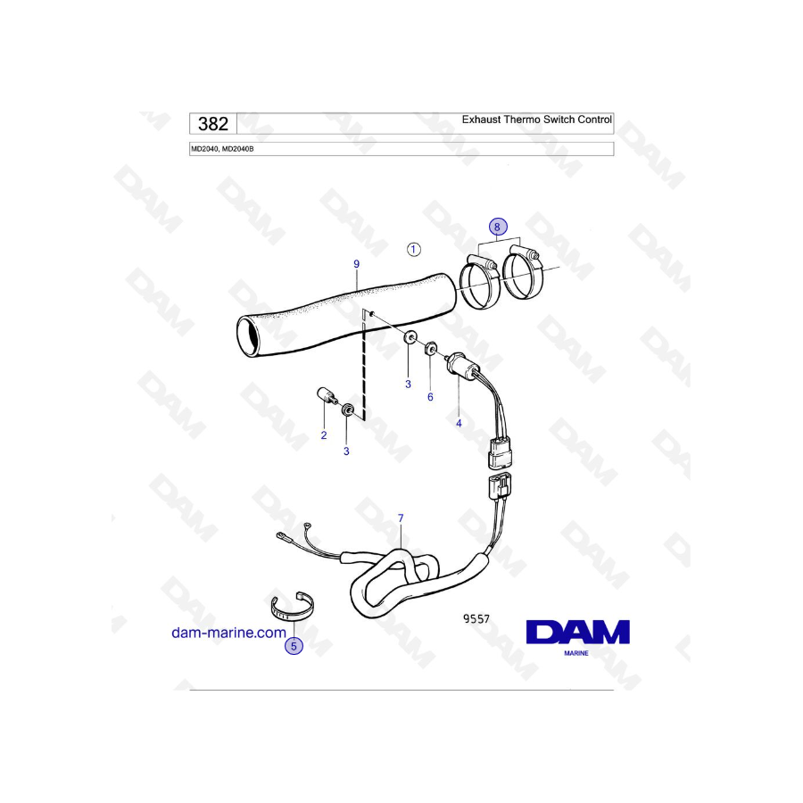 Volvo Penta MD2040 / MD2040B - Control del interruptor térmico de escape