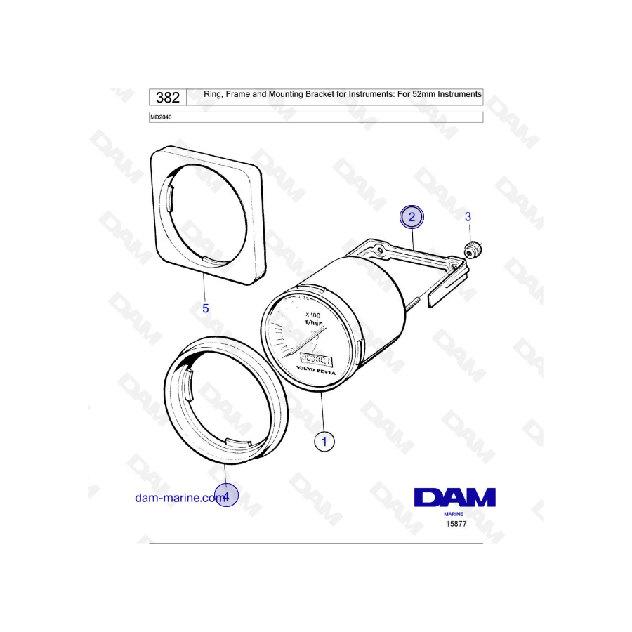 Volvo Penta MD2040 - Anillo, marco y soporte de montaje para instrumentos: para instrumentos de 52 mm