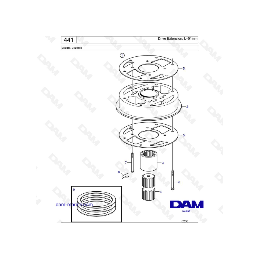 Volvo Penta MD2040 / MD2040B - Drive Extension: L 51mm