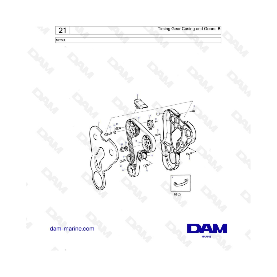 Volvo Penta MD22A - Timing gear casing & gears : B