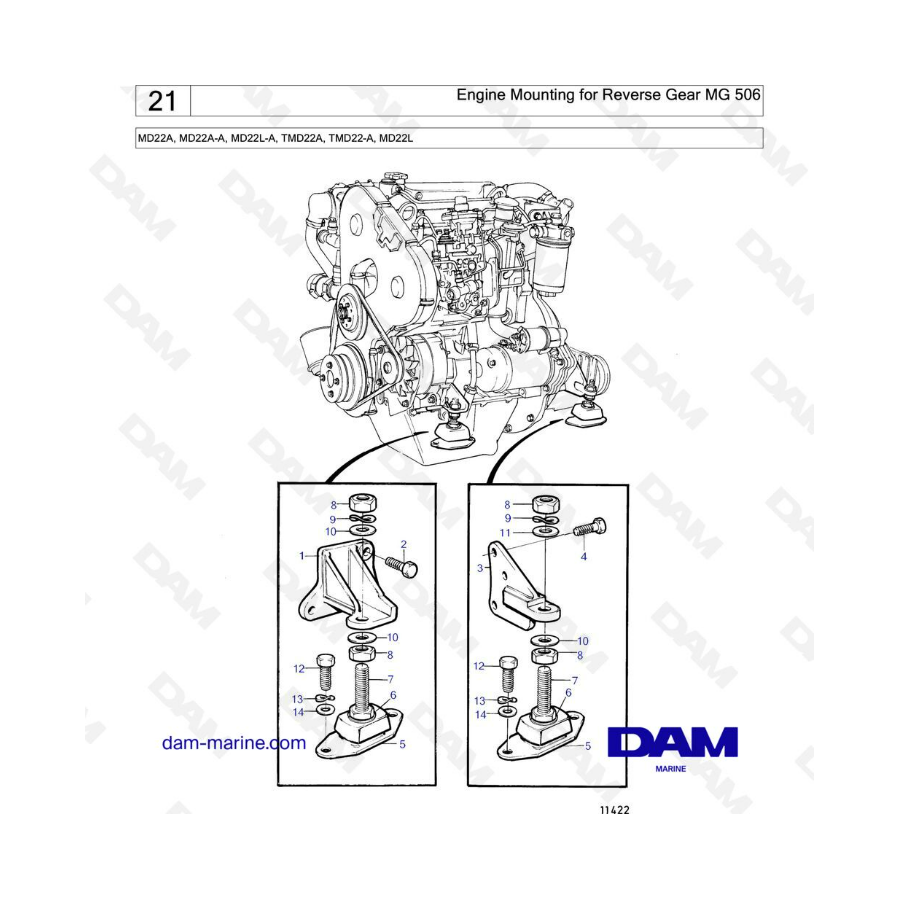 Volvo Penta MD22A / MD22A-A / MD22L-A / TMD22A / TMD22-A / MD22L - Engine mounting for reverse gear MG 506