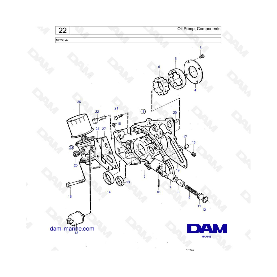 Volvo Penta MD22L-A - Oil pump components