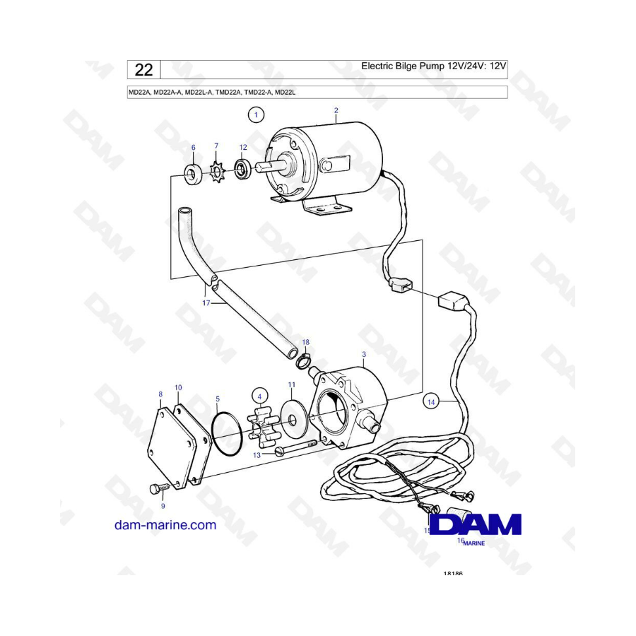 Volvo Penta MD22A / MD22A-A / MD22L-A / TMD22A / TMD22-A / MD22L - Electrobomba 12V/24V : 12V