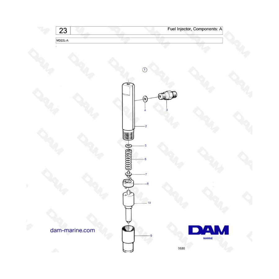 Volvo Penta MD22L-A - Componentes del inyector de combustible: A