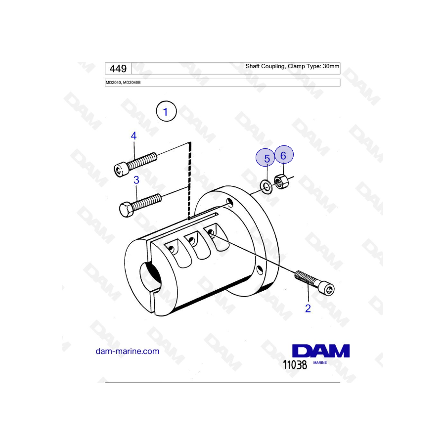 Volvo Penta MD2040 / MD2040B - Shaft Coupling, Clamp Type: 30mm