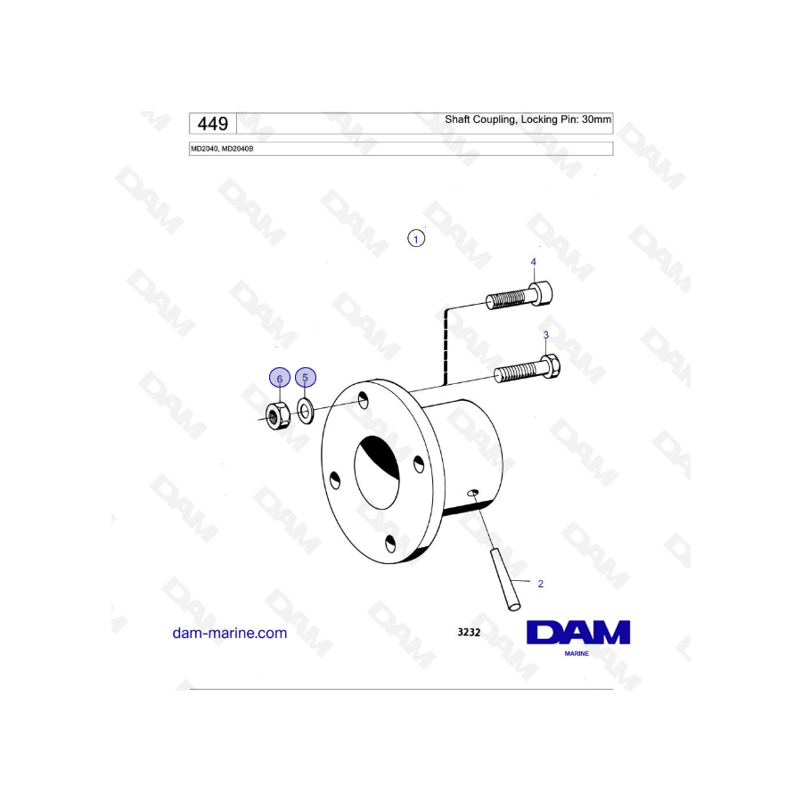 Volvo penta MD2040 / MD2040B - Shaft Coupling, Locking Pin: 30mm