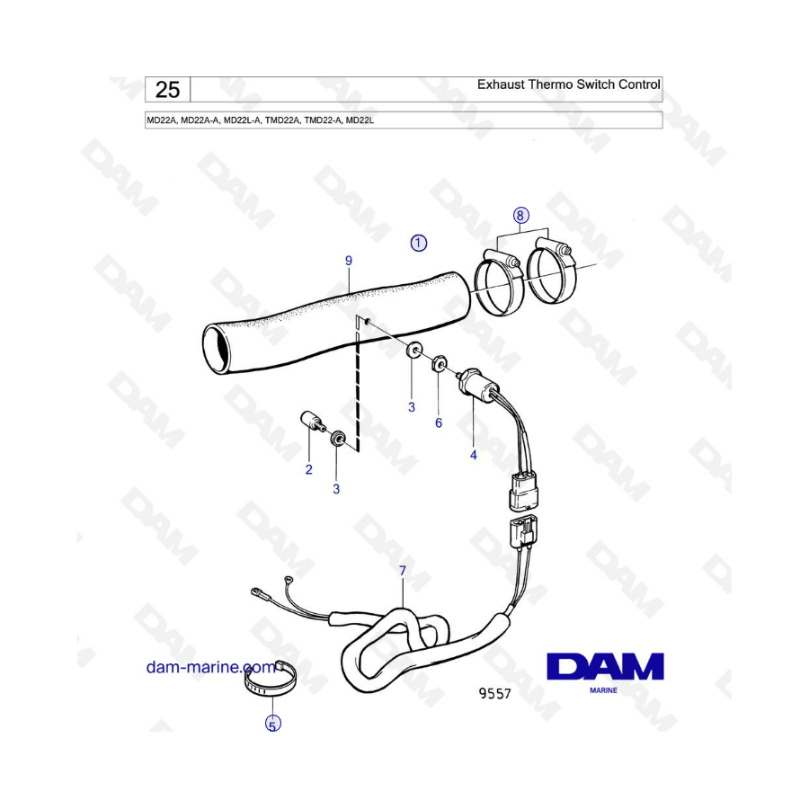 Volvo Penta MD22A / MD22A-A / MD22L-A / TMD22A / TMD22-A / MD22L - Control del interruptor térmico de escape