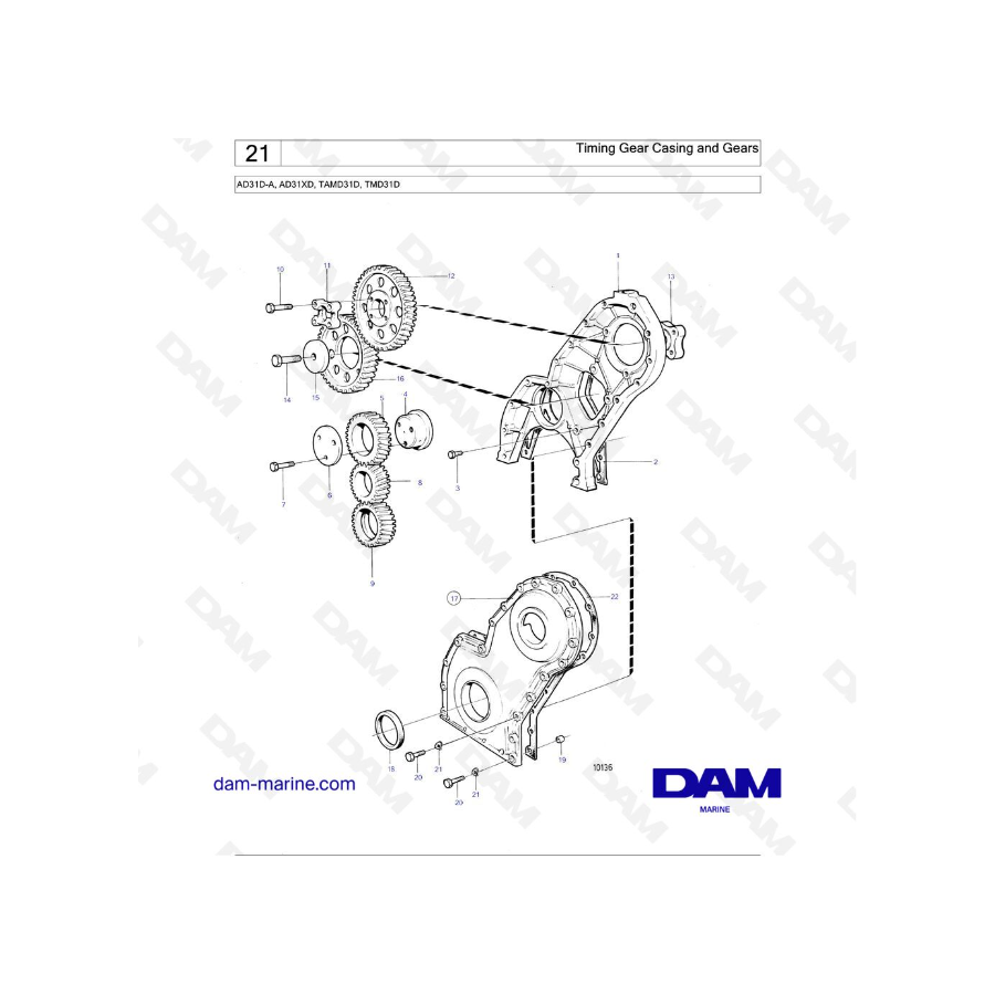 Volvo Penta AD31-A / AD31XD / TAMD31D / TMD31D - Caja y engranajes de distribución