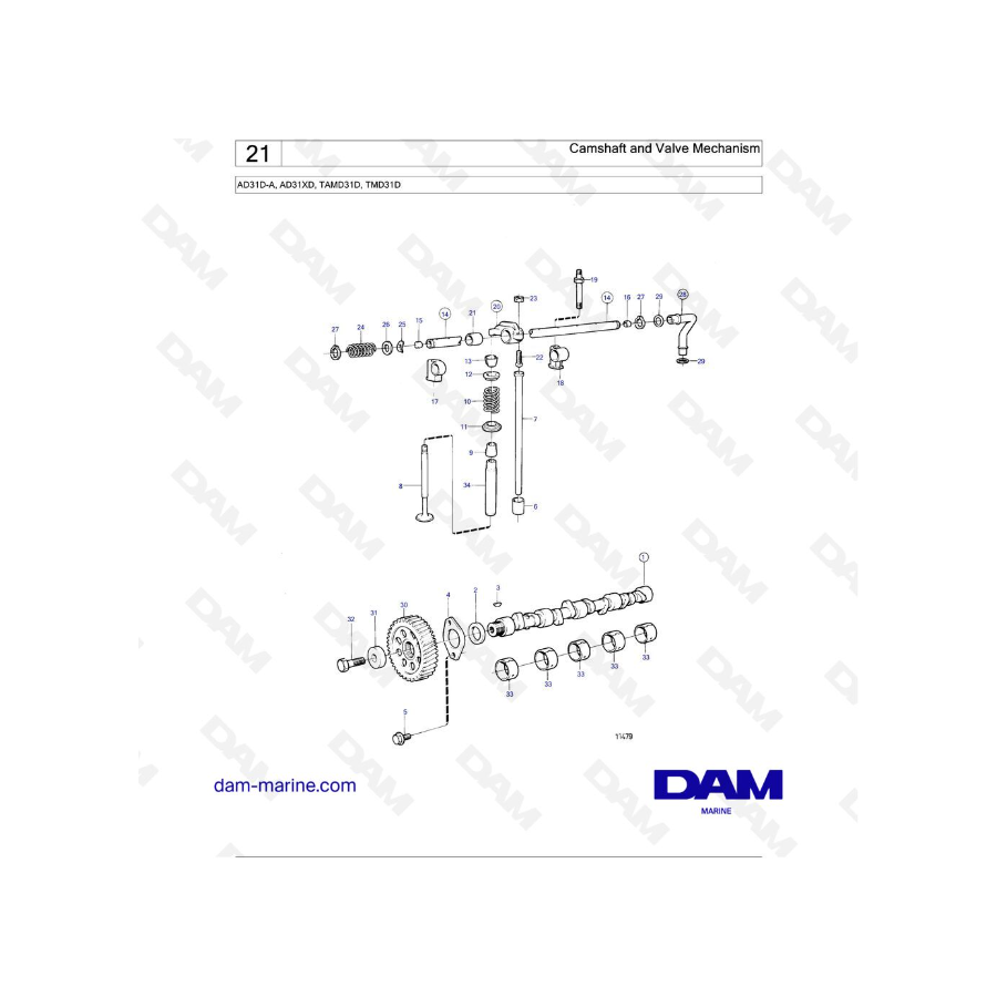 Volvo Penta AD31D-A / AD31XD / TAMD31D / TMD31D - Árbol de levas y mecanismo de válvulas