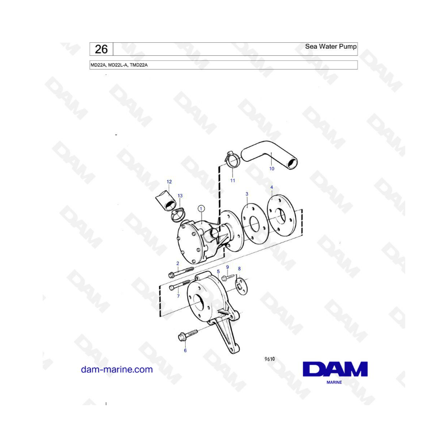 Volvo Penta MD22A / MD22L-A / TMD22A - Bomba de agua de mar