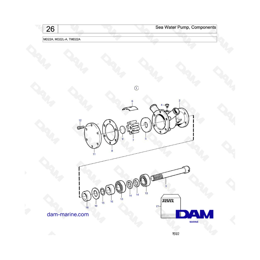 Volvo Penta MD22A / MD22L-A / TMD22A - Bomba de agua de mar, componentes