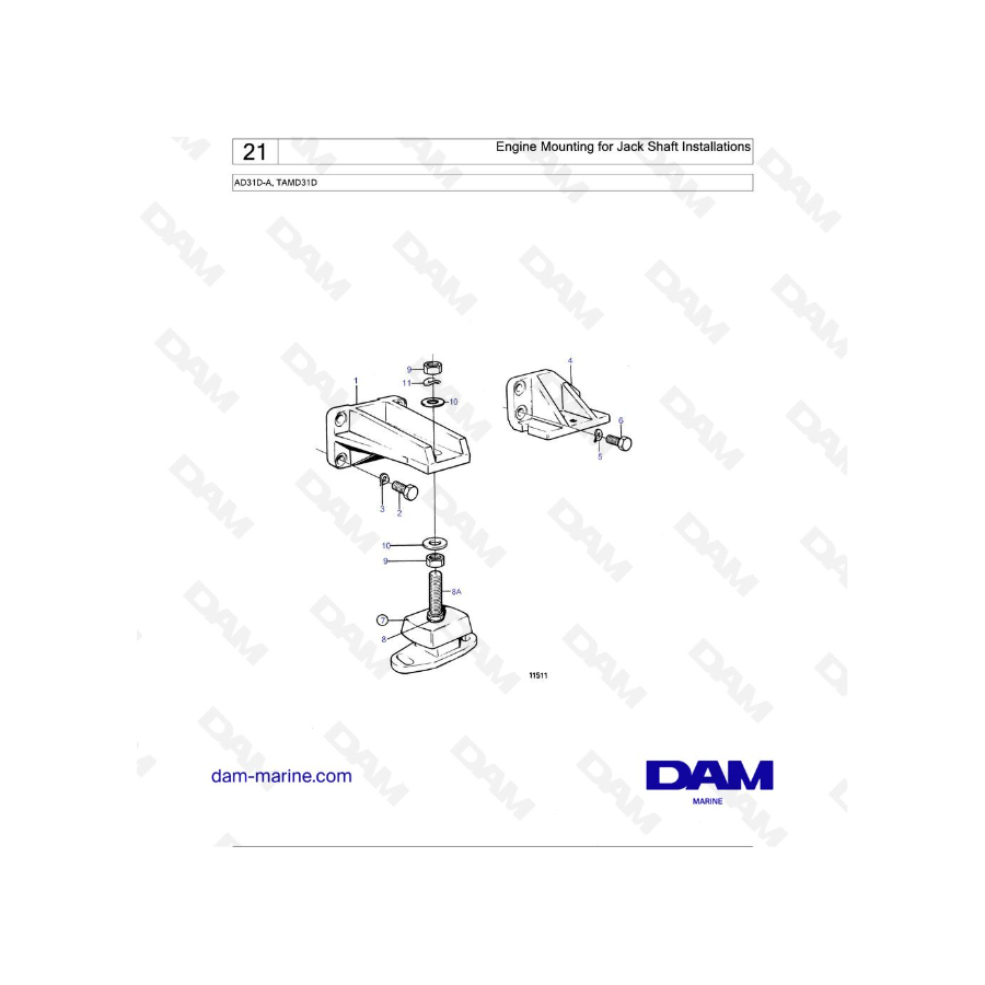 Volvo Penta AD31D-A / TAMD31D - Engine Mounting for Jack Shaft Installations