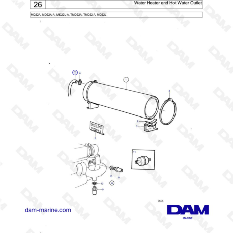  Volvo Penta MD22A / MD22A-A / MD22L-A / TMD22A / TMD22-A / MD22L - Water heater & hot water outlet 