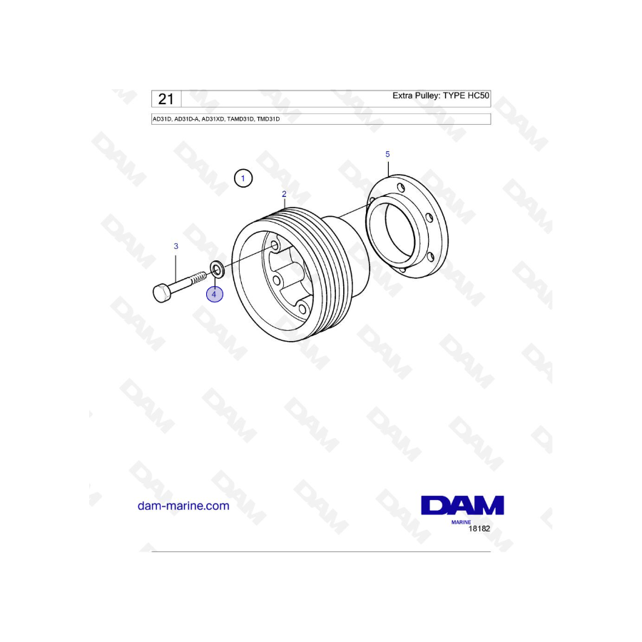 Volvo Penta AD31D / AD31D-A / AD31XD / TAMD31D / TMD31 - Extra Pulley: TYPE HC50