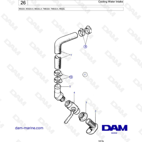  Volvo Penta MD22A / MD22A-A / MD22L-A / TMD22A / TMD22-A / MD22L - Cooling water intake