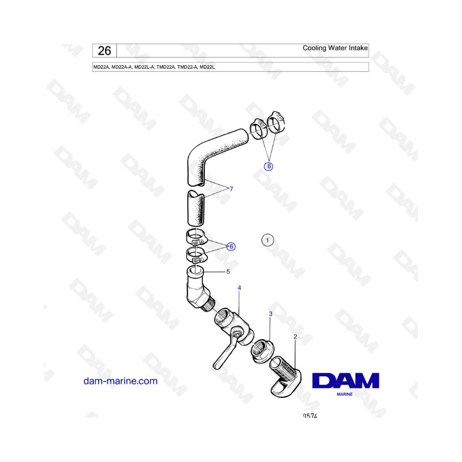 Volvo Penta MD22A / MD22A-A / MD22L-A / TMD22A / TMD22-A / MD22L - Cooling water intake