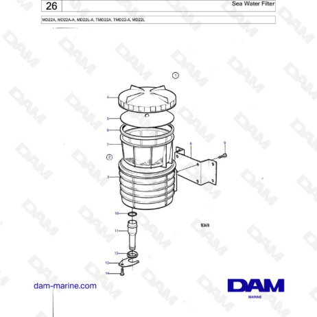  Volvo Penta MD22A / MD22A-A / MD22L-A / TMD22A / TMD22-A / MD22L - Filtro de agua de mar