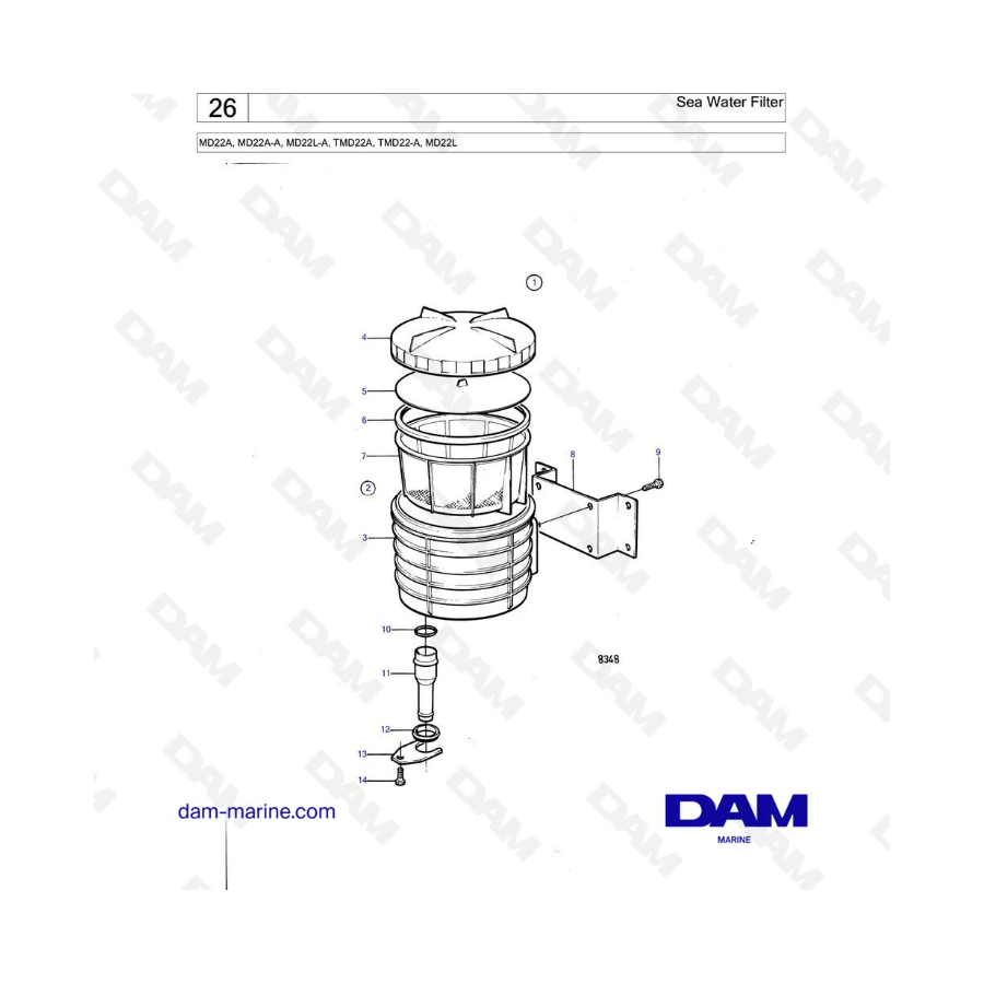  Volvo Penta MD22A / MD22A-A / MD22L-A / TMD22A / TMD22-A / MD22L - Filtro de agua de mar