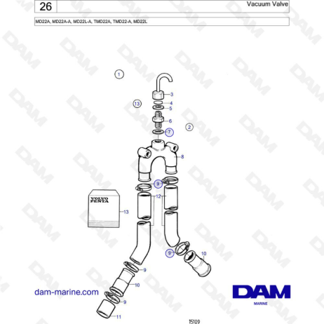 Volvo Penta MD22A / MD22A-A / MD22L-A / TMD22A / TMD22-A / MD22L - Vaccum valve