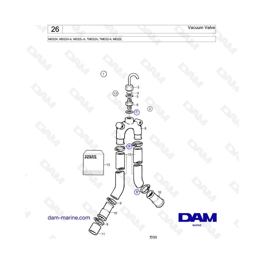 Volvo Penta MD22A / MD22A-A / MD22L-A / TMD22A / TMD22-A / MD22L - Vaccum valve