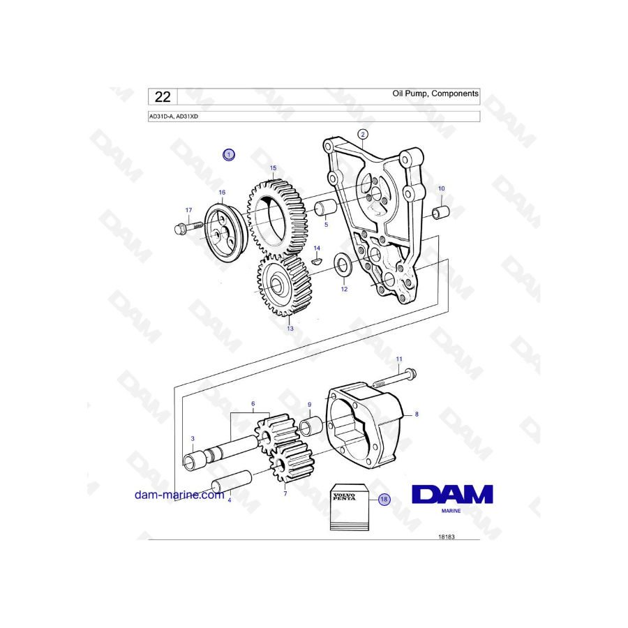 Volvo Penta AD31D-A / AD31XD - Bomba de aceite, Componentes