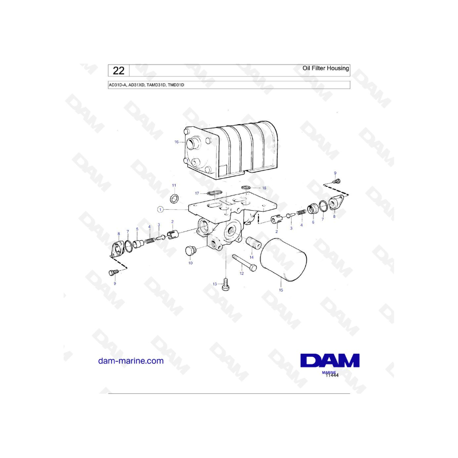 Volvo Penta AD31D-A / AD31XD / TAMD31D / TMD31D - Caja del filtro de aceite