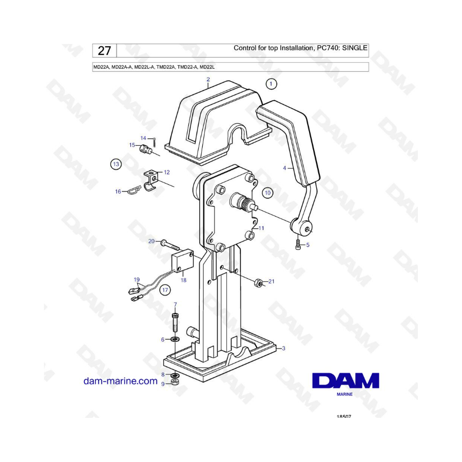 Volvo Penta MD22A / MD22A-A / MD22L-A / TMD22A / TMD22-A / MD22L - Control for top installation, PC740 : SINGLE