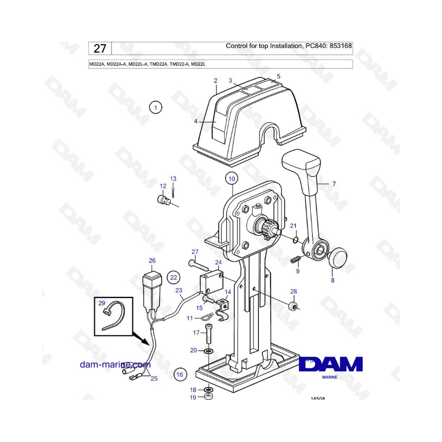 Volvo Penta MD22A / MD22A-A / MD22L-A / TMD22A / TMD22-A / MD22L - Control para instalación superior, PC840