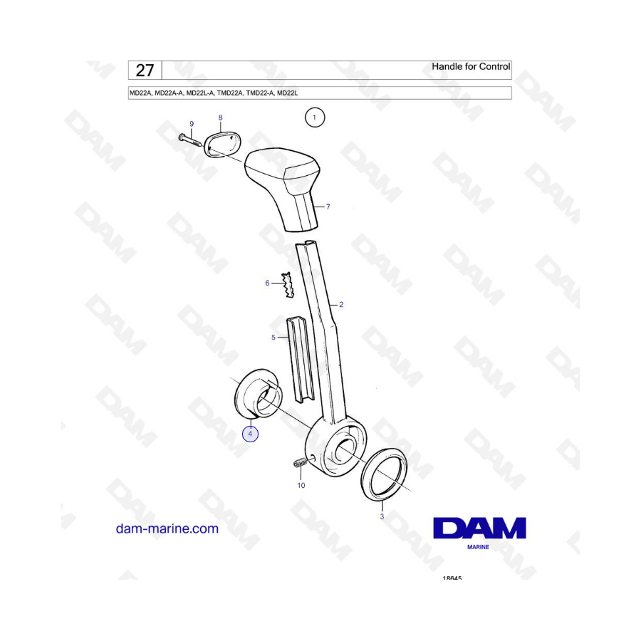 Volvo Penta MD22A / MD22A-A / MD22L-A / TMD22A / TMD22-A / MD22L - Handle for control