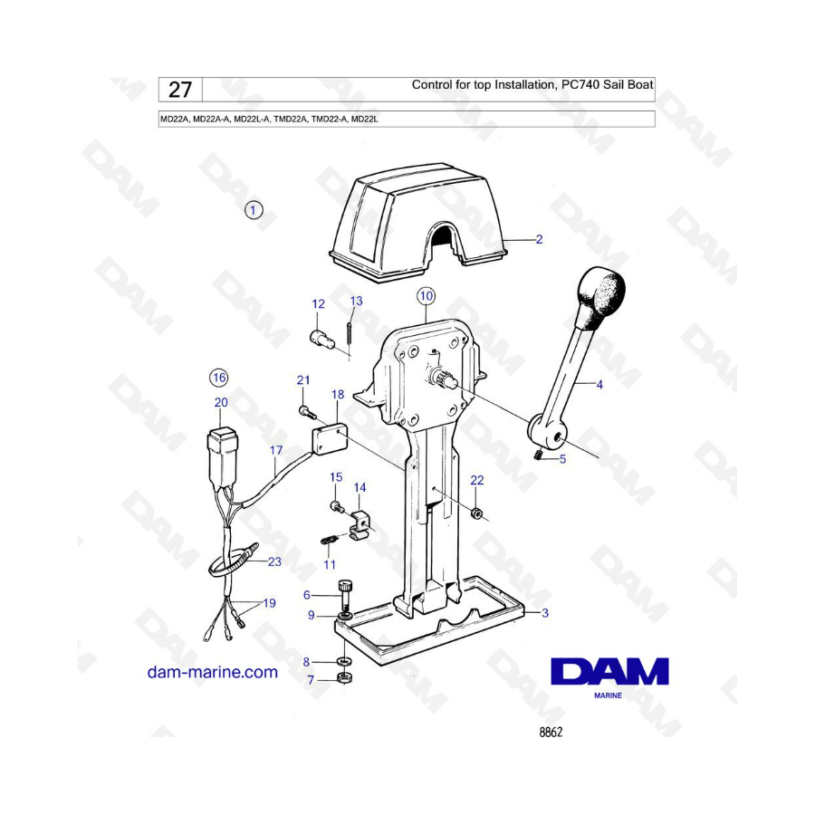 Volvo Penta MD22A / MD22A-A / MD22L-A / TMD22A / TMD22-A / MD22L - Control for top installation PC740 : Sail boat