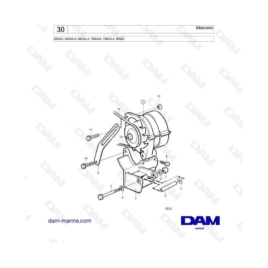 Volvo Penta MD22A / MD22L-A / MD22A-A / TMD22A / TMD22-A / MD22L - Alternador