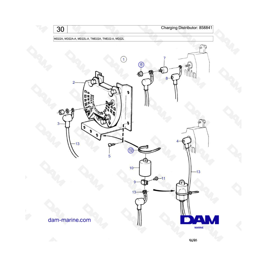 Volvo Penta MD22A / MD22L-A / MD22A-A / TMD22A / TMD22-A / MD22L - Charging distributor