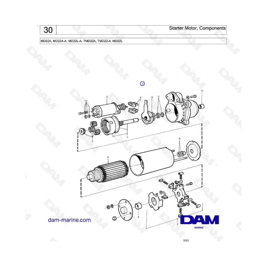 Volvo Penta MD22A / MD22L-A / MD22A-A / TMD22A / TMD22-A / MD22L - Motor de arranque, componentes