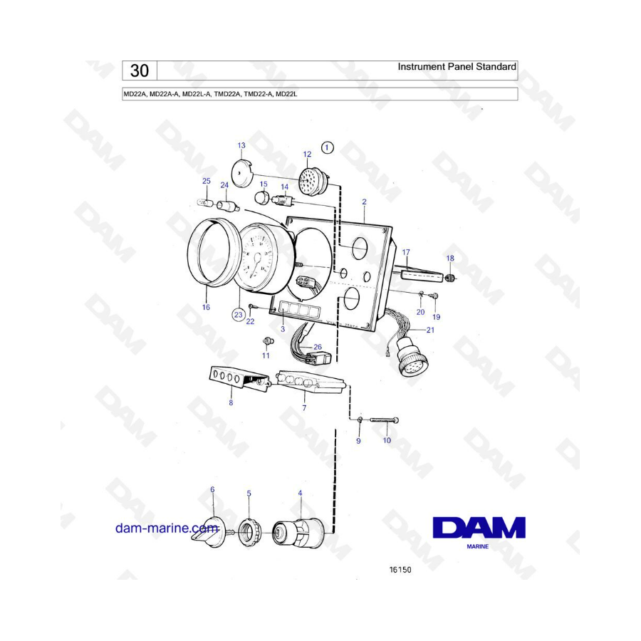 Volvo Penta MD22A / MD22L-A / MD22A-A / TMD22A / TMD22-A / MD22L - Instrument panel standard