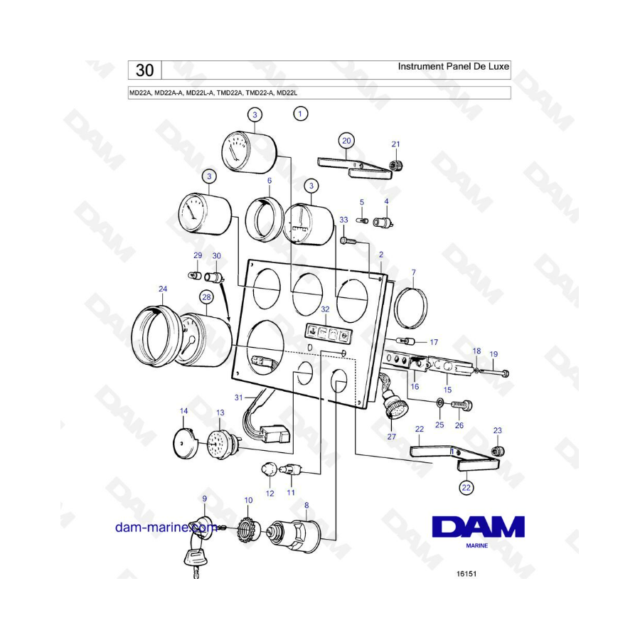 Volvo Penta MD22A / MD22L-A / MD22A-A / TMD22A / TMD22-A / MD22L - Deluxe instrument panel