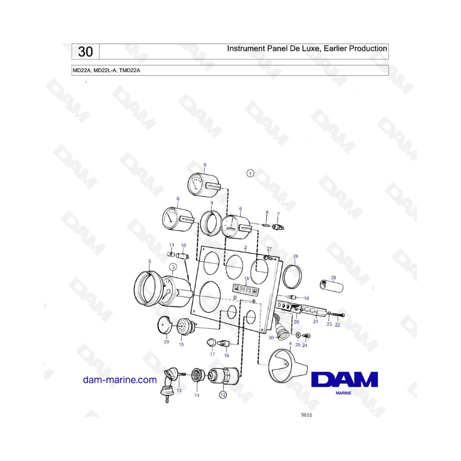 Volvo Penta MD22A / MD22L-A / TMD22A - Instrument panel de luxe, earlier production