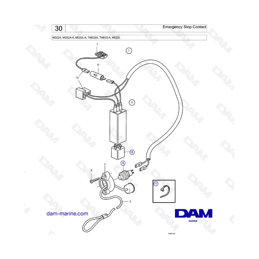 Volvo Penta MD22A / MD22L-A / MD22A-A / TMD22A / TMD22-A / MD22L - Contacto de parada de emergencia