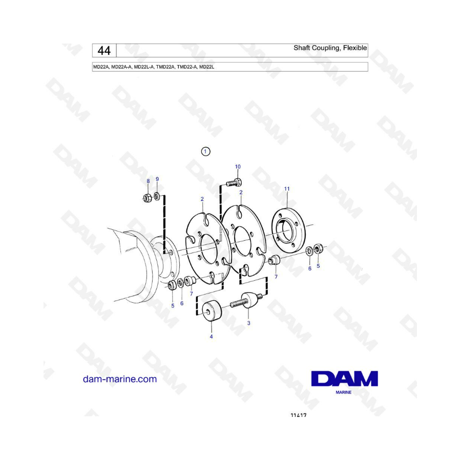 Volvo Penta MD22A / MD22L-A / MD22A-A / TMD22A / TMD22-A / MD22L - Acoplamiento de eje, flexible