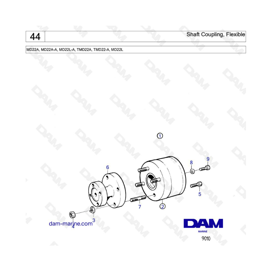 Volvo Penta MD22A / MD22L-A / MD22A-A / TMD22A / TMD22-A / MD22L - Acoplamiento de eje, flexible