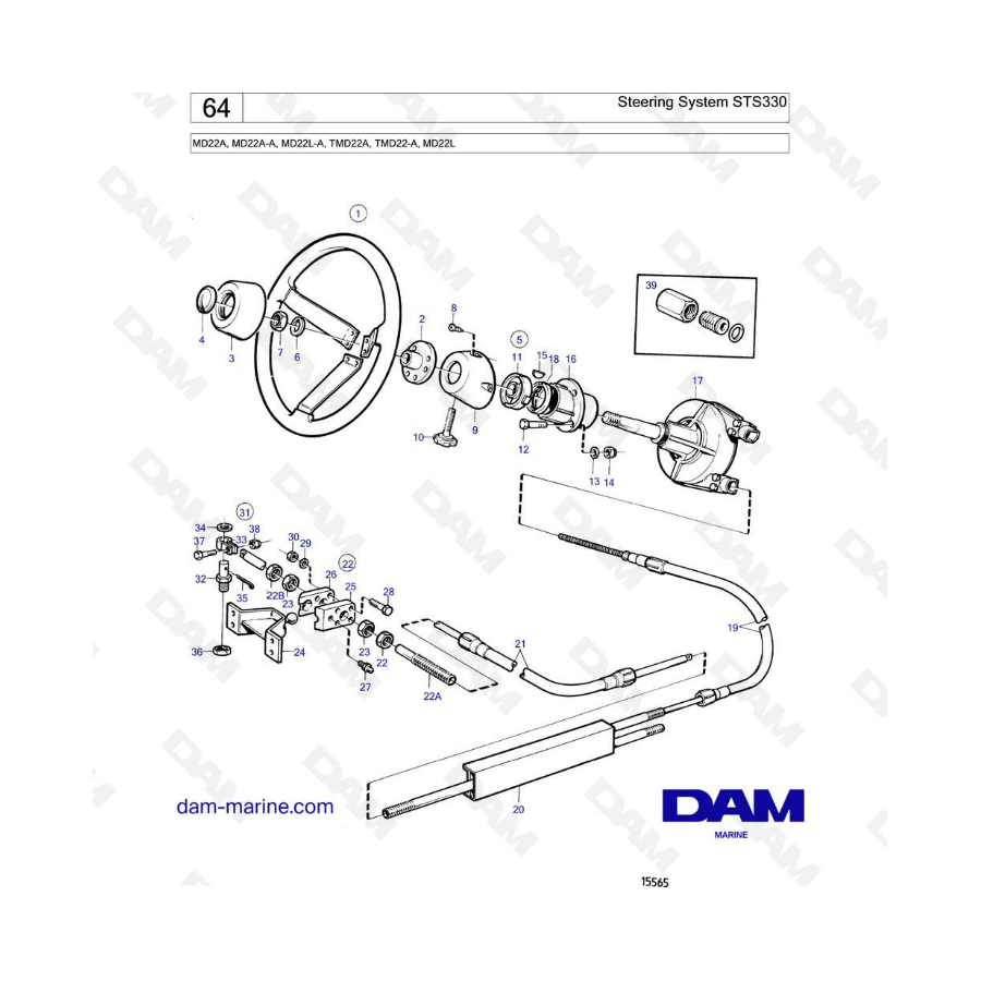 Volvo Penta MD22A / MD22L-A / MD22A-A / TMD22A / TMD22-A / MD22L - Sistema de dirección STS330