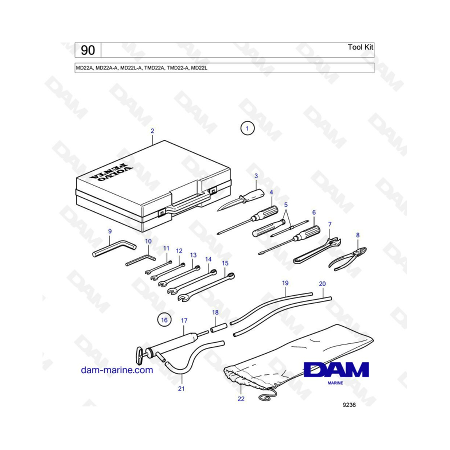 Volvo Penta MD22A / MD22L-A / MD22A-A / TMD22A / TMD22-A / MD22L - Juego de herramientas