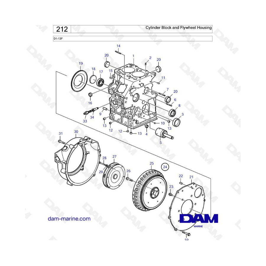 Volvo Penta D1-13F - Bloque de cilindros y carcasa del volante