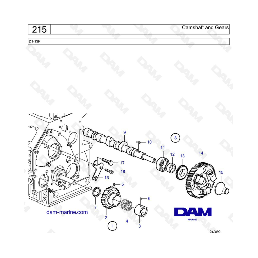 Volvo Penta D1-13F - Árbol de levas y engranajes