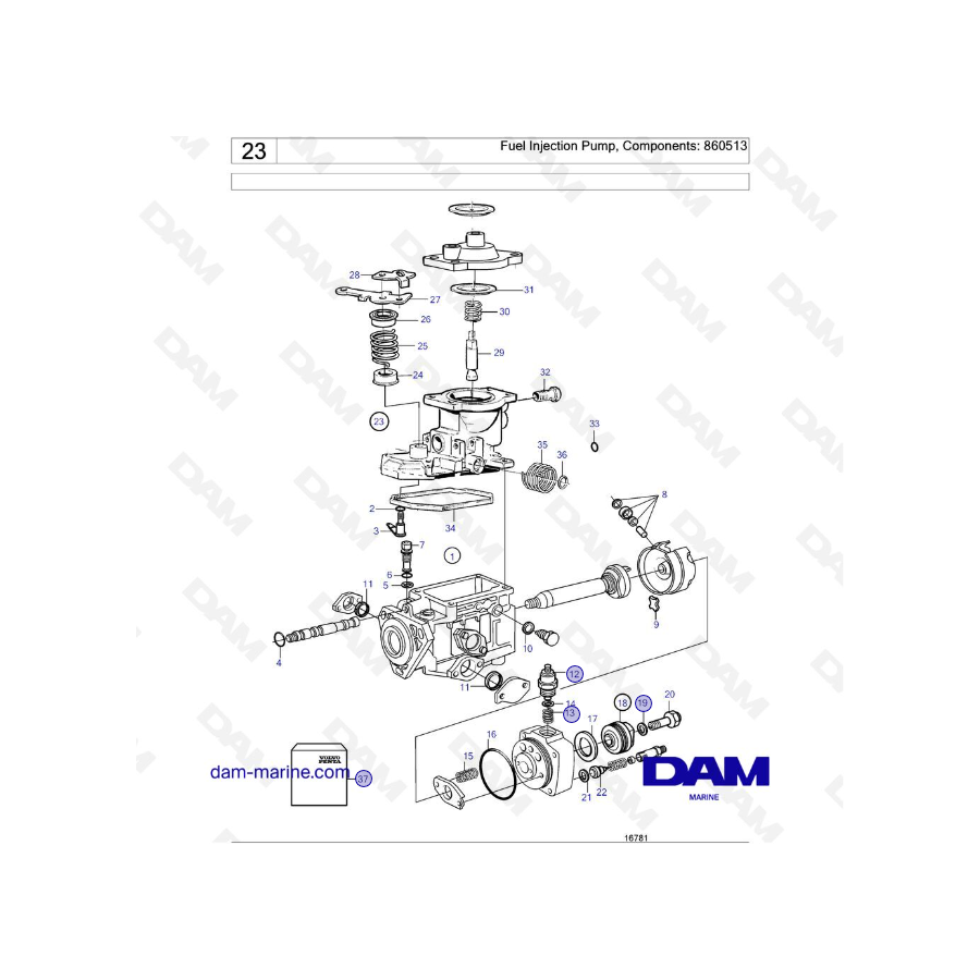 Volvo Penta AD31D / AD31D-A / AD31XD / TAMD31D / TMD31 - Bomba de inyección de combustible, componentes: 860513