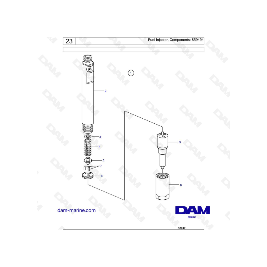 Volvo Penta AD31D / AD31D-A / AD31XD / TAMD31D / TMD31D - Fuel Injector, Components: 859494